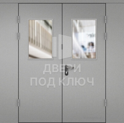 Остекленная тамбурная дверь с перегородкой порошок-ламинат ДПК-14955